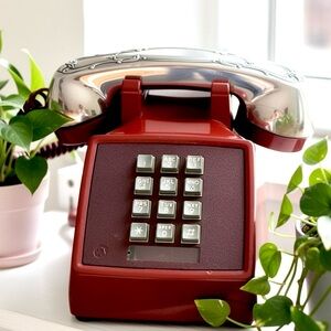 Vintage Western Electric Bell System AT&T Red Push Button Phone Silver Plated